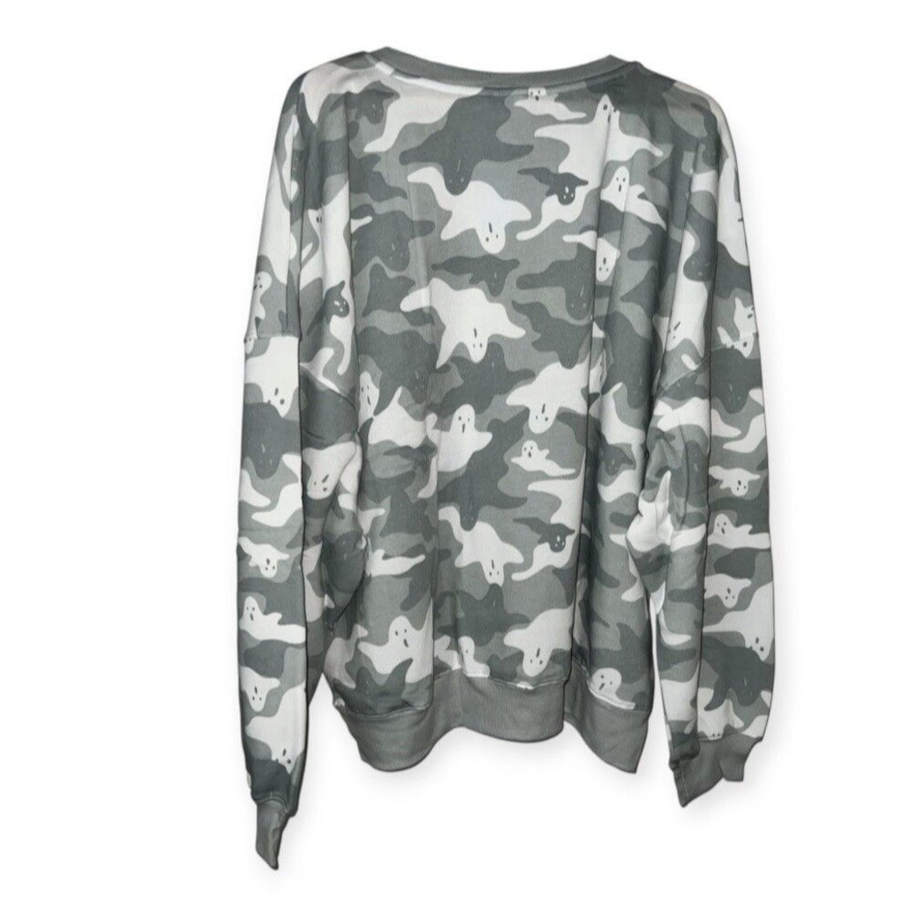 Mighty Fine Pullover Sweater Camo Camouflage Ghosts Halloween Womens 2XL Gray - Picture 2 of 3